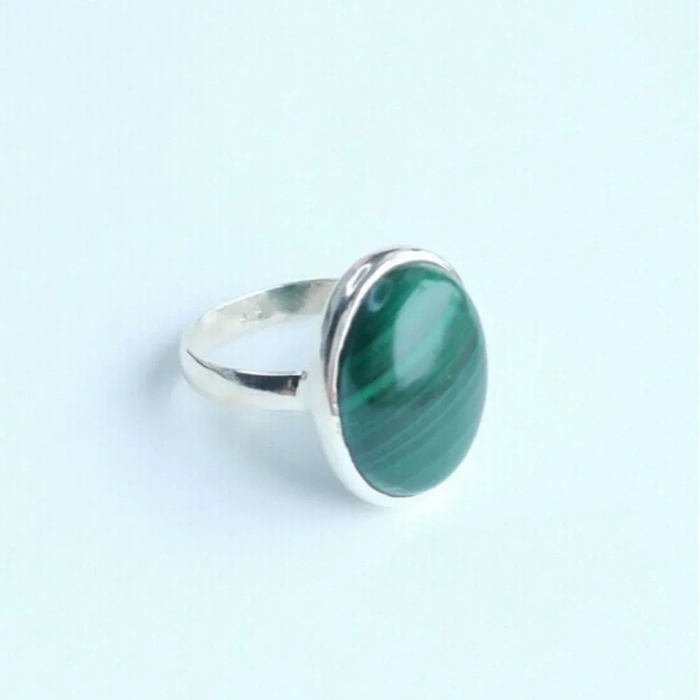 Sterling Silver Malachite Ring Size 6